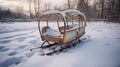 Old snow sled abandoned on the snowy ground.AI Generated