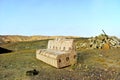 Old sofa abandoned in the middle of the mountains Road trip at the capital of Oman Muscat. Oman village life background. mountain Royalty Free Stock Photo