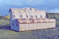 Old sofa abandoned in the middle of the mountains Road trip at the capital of Oman Muscat. Oman village life background. mountain Royalty Free Stock Photo