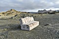 Old sofa abandoned in the middle of the mountains Road trip at the capital of Oman Muscat. Oman village life background. mountain Royalty Free Stock Photo