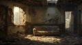 old sofa in the derelict room of an abandoned house Royalty Free Stock Photo