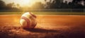 Old softball on the sand, close-up. AI generated high quality illustration Royalty Free Stock Photo