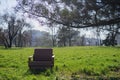 Old soviet armchair outside on the lawn. Royalty Free Stock Photo