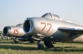 Old soviet army military fighter aircraft at the airport Royalty Free Stock Photo