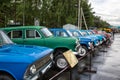 Old Soviet cars in the parking lot
