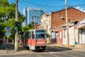 Old soviet city tram in Krasnodar, Russia