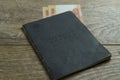 Old soviet employment history book and ruble cash money