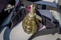 Old soviet hand grenade F1 against the background of camouflage Royalty Free Stock Photo