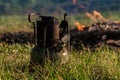 The old Soviet kerosene primus on nature. Royalty Free Stock Photo