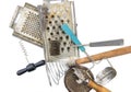 Old soviet kitchen tools set on white backgroud Royalty Free Stock Photo
