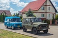 Old Soviet military truck GAZ and Nysa van driving