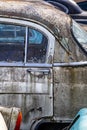 Old Soviet retro cars in the open air. Dump of a car of the Soviet era