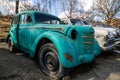 Old Soviet retro cars in the open air. Dump of a car of the Soviet era