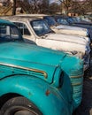 Old Soviet retro cars in the open air. Dump of a car of the Soviet era