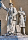 Soviet statue of woman and worker in Mukachevo, Ukraine