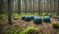 Old soviet underwater naval mines casings scattered in forest of Naissaar island, Estonia