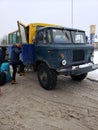 Old soviet union UAZ car that transportate people to Dragobrat resort in off-road Royalty Free Stock Photo