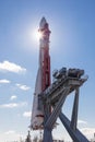 An old space rocket stands on a pedestal Royalty Free Stock Photo