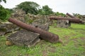 Old Spanish cannons in fort ruins Royalty Free Stock Photo