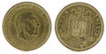 Old Spanish coin of 1 peseta, Francisco Franco,  1966 Royalty Free Stock Photo