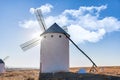 Old spanish windmills on a sunny day with clouds, Campo de Criptana, Spain Royalty Free Stock Photo