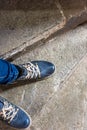 Blue shoes . Shoes on steps . Royalty Free Stock Photo