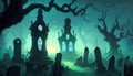 an old spooky cemetery at night royalty illustration for graveyard scene designs for halloween Royalty Free Stock Photo