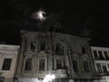 Old spooky ruin hotel in the night