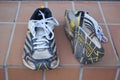 Old sport shoes, old jogging shoes, old sneakers, worn out sport shoes, old running sport shoes Royalty Free Stock Photo