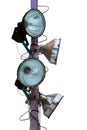 Old spot light projectors on metal pole Royalty Free Stock Photo