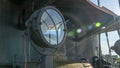 The old spotlight of the Soviet locomotive of the early 20th century. Retro light in front part of train Royalty Free Stock Photo