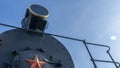 The old spotlight of the Soviet locomotive of the early 20th century. Retro light in front part of train. Royalty Free Stock Photo