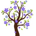 Old spring tree with purple watercolor flowers Royalty Free Stock Photo
