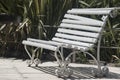 old square bench made of wood painted white Royalty Free Stock Photo