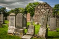 Old St. Mungo`s Kirk`s headstones at graveyard in Ballater Scotland