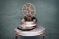 Old stacked vintage movie films and reel Royalty Free Stock Photo