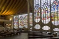 Old stained glass windows in a modern catholic church Royalty Free Stock Photo