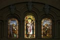 Old stained leaded windows in Spanish Church Royalty Free Stock Photo