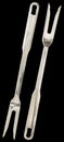 Old Stainless Steel Meat Carving Fork Front And Reverse Side Variants Isolated On Black Background
