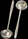 Old Stainless Steel Soup Ladle Front And Reverse Side Variants Isolated On Black Background Royalty Free Stock Photo