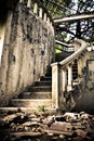 Old staircase in an abandoned and ruined house