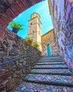 The old staircase at Santa Maria del Sasso Church, Morcote, Switzerland Royalty Free Stock Photo