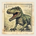 Vintage Stamp: T-rex Dinosaur In Florentine Renaissance Style