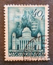 Old stamp from Hungary 1943 with the image of Esztergom Basilica