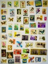 Old Stamps Collection on the White Paper Royalty Free Stock Photo