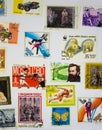 Old Stamps Collection on the White Paper Royalty Free Stock Photo