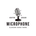 Old Stand microphone logo, podcasting logo icon vector template