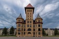 The old State Hospital against an eerie dark sky in Fergus Falls, Minnesota U