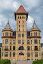 The old State Hospital against an eerie dark sky in Fergus Falls, Minnesota U