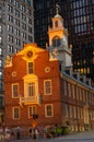 Old State House and the skyscrapers of the Financial District at night in Boston, Massachusetts, USA Royalty Free Stock Photo